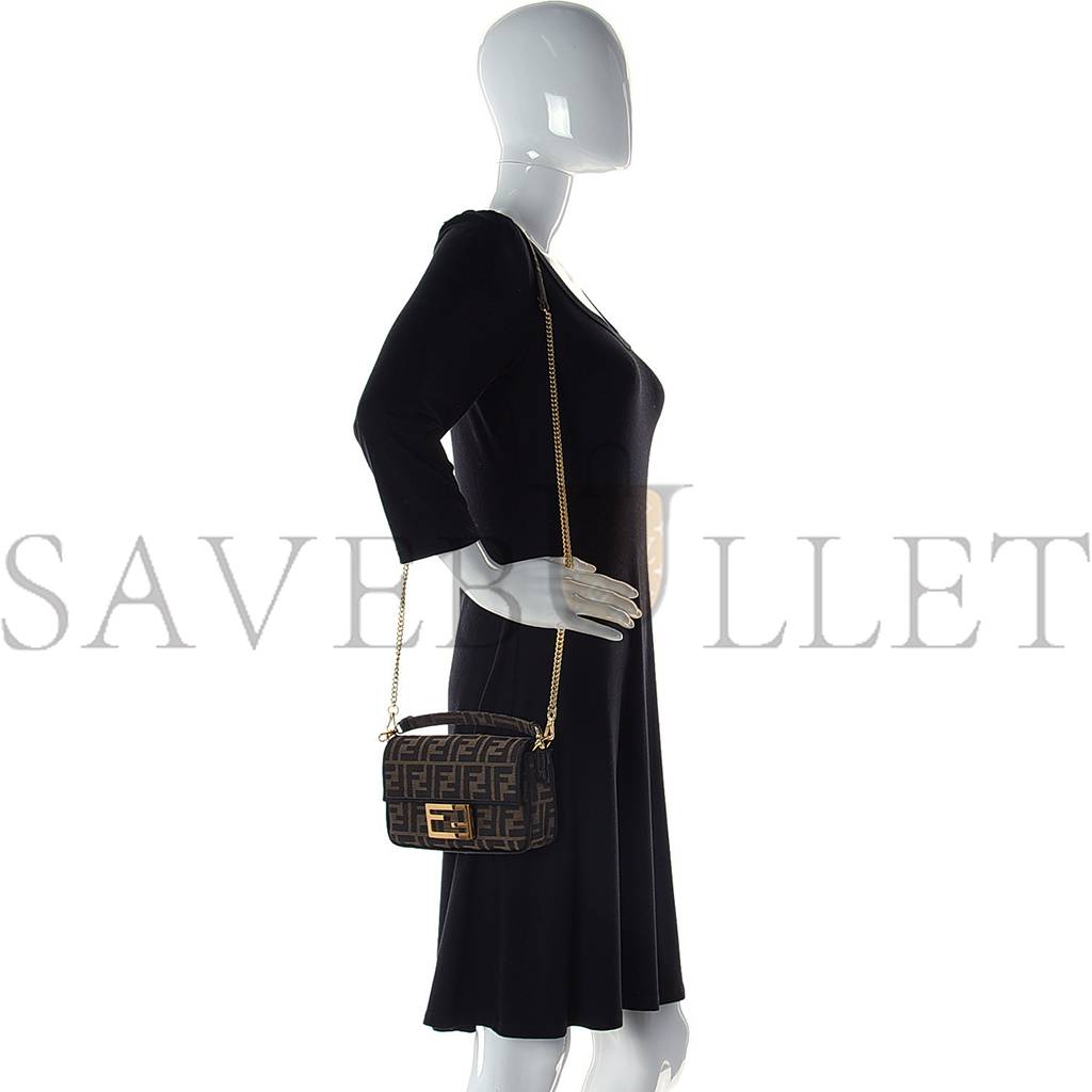 FENDI FABRIC JACQUARD FF 1974 MINI BAGUETTE TOBACCO MORO BLACK (18*12*4cm) FENDI FABRIC JACQUARD FF 1974 MINI BAGUETTE TOBACCO MORO BLACK (18*12*4cm)