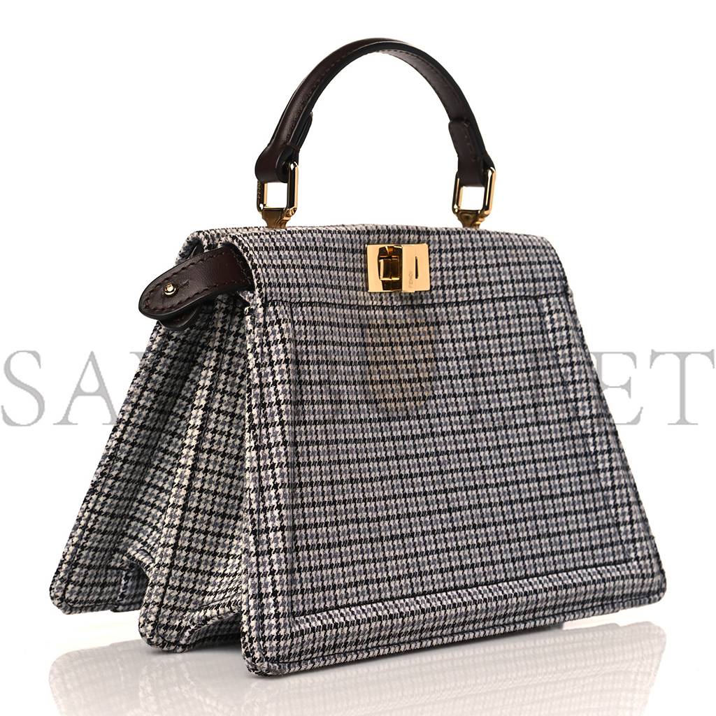 FENDI WOOL FABRIC JACQUARD CUOIO HOUNDSTOOTH FF 1974 PETITE PEEKABOO I SEE U SATCHEL GREY BLACK (20*15*11cm) FENDI WOOL FABRIC JACQUARD CUOIO HOUNDSTOOTH FF 1974 PETITE PEEKABOO I SEE U SATCHEL GREY BLACK (20*15*11cm)