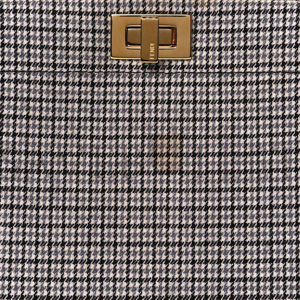 FENDI WOOL FABRIC JACQUARD CUOIO HOUNDSTOOTH FF 1974 PETITE PEEKABOO I SEE U SATCHEL GREY BLACK (20*15*11cm) FENDI WOOL FABRIC JACQUARD CUOIO HOUNDSTOOTH FF 1974 PETITE PEEKABOO I SEE U SATCHEL GREY BLACK (20*15*11cm)