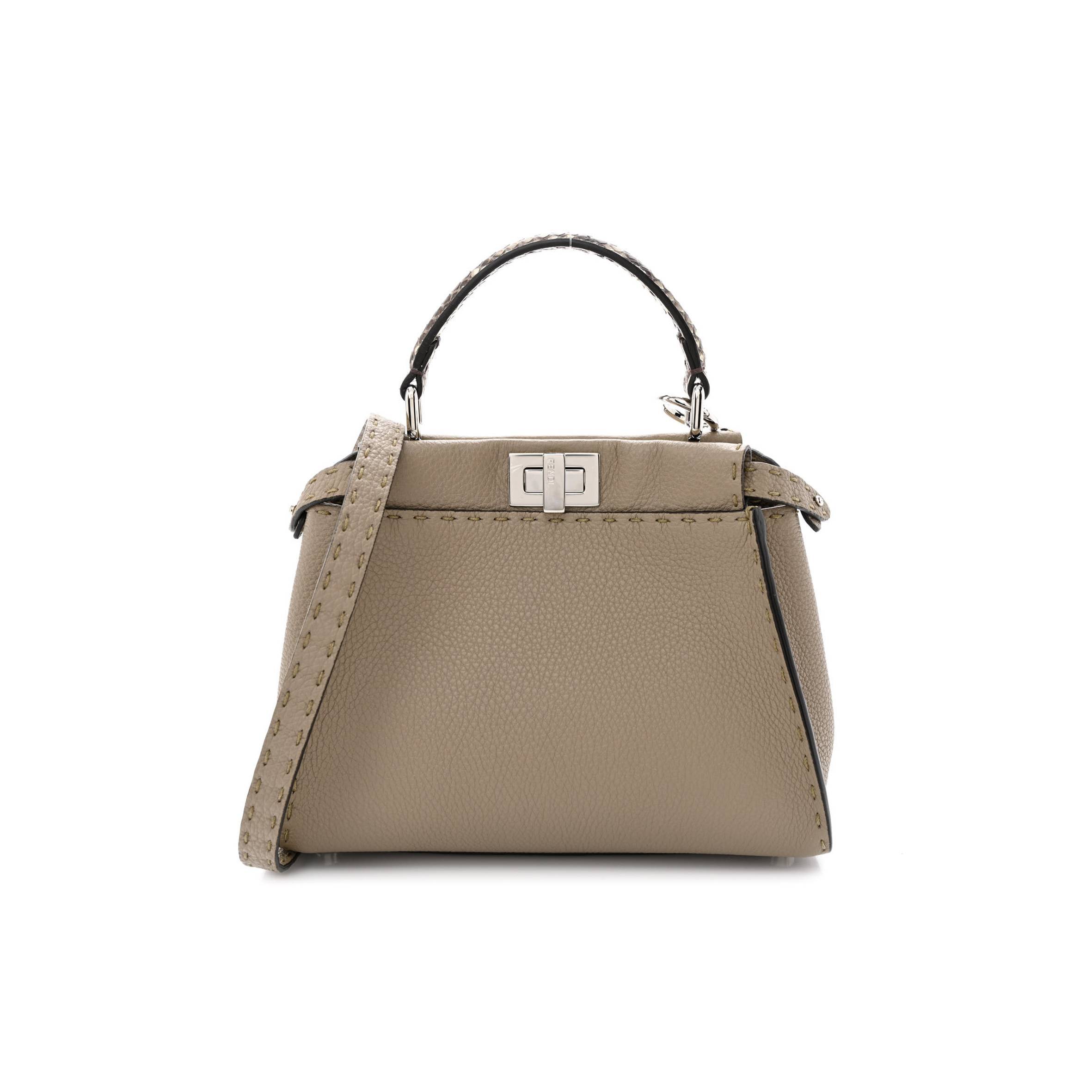 FENDI CUOIO ROMANO PYTHON SELLERIA MINI PEEKABOO ICONIC SATCHEL CORDA WHITE (23*18*11cm) FENDI CUOIO ROMANO PYTHON SELLERIA MINI PEEKABOO ICONIC SATCHEL CORDA WHITE (23*18*11cm)