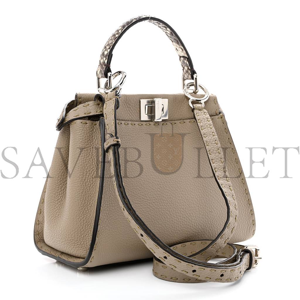 FENDI CUOIO ROMANO PYTHON SELLERIA MINI PEEKABOO ICONIC SATCHEL CORDA WHITE (23*18*11cm) FENDI CUOIO ROMANO PYTHON SELLERIA MINI PEEKABOO ICONIC SATCHEL CORDA WHITE (23*18*11cm)