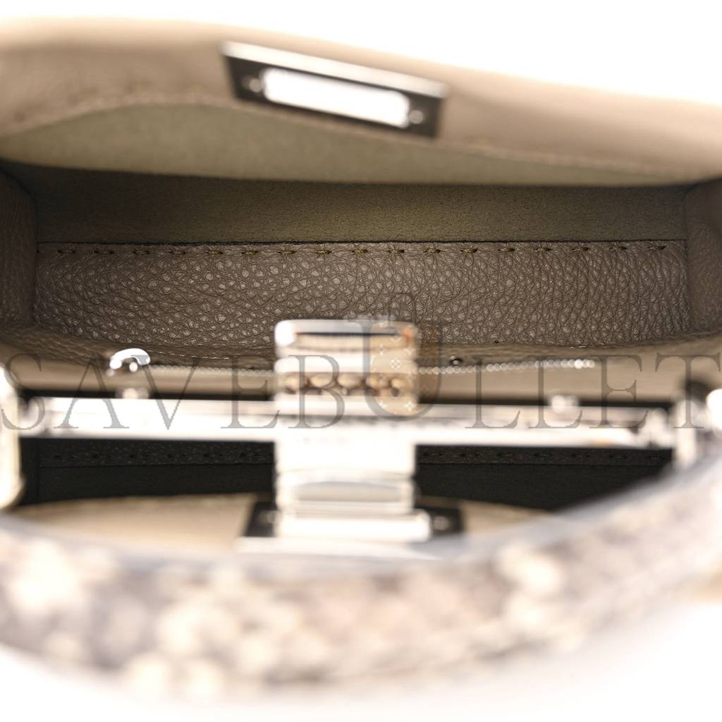 FENDI CUOIO ROMANO PYTHON SELLERIA MINI PEEKABOO ICONIC SATCHEL CORDA WHITE (23*18*11cm) FENDI CUOIO ROMANO PYTHON SELLERIA MINI PEEKABOO ICONIC SATCHEL CORDA WHITE (23*18*11cm)