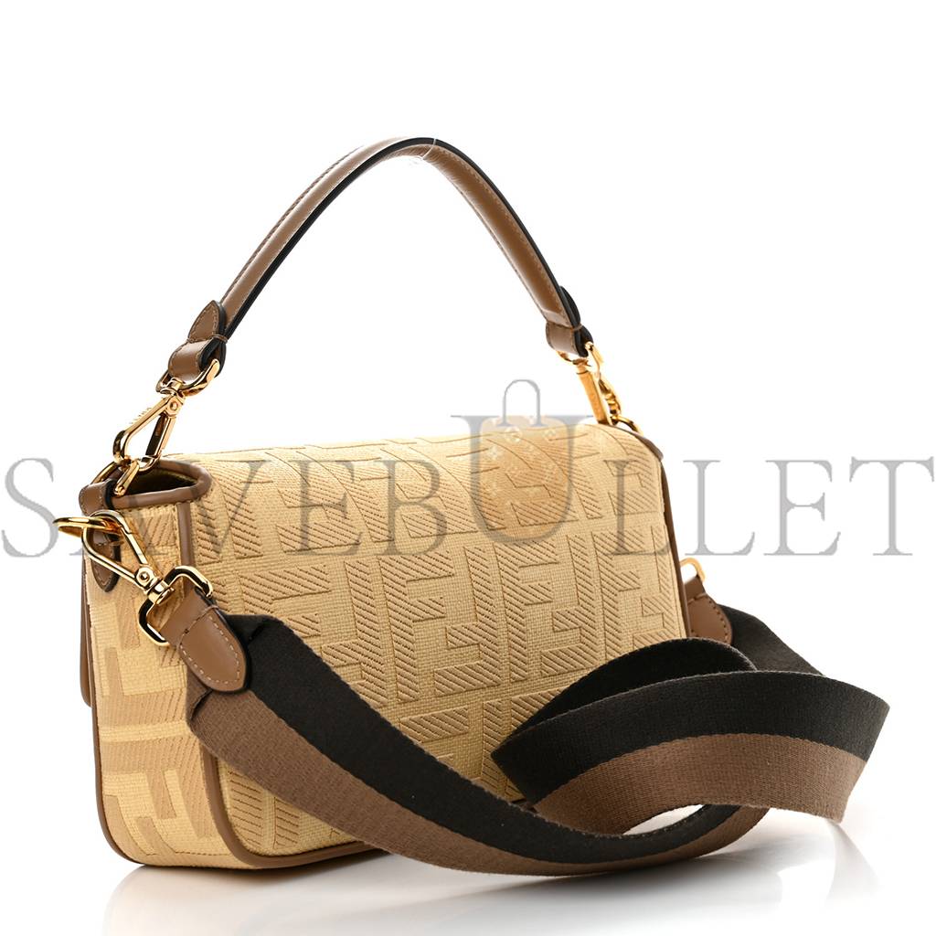 FENDI RAFFIA VITELLO KING LUCIDO FF EMBROIDERED BAGUETTE GRANO SAND (28*15*6cm) FENDI RAFFIA VITELLO KING LUCIDO FF EMBROIDERED BAGUETTE GRANO SAND (28*15*6cm)