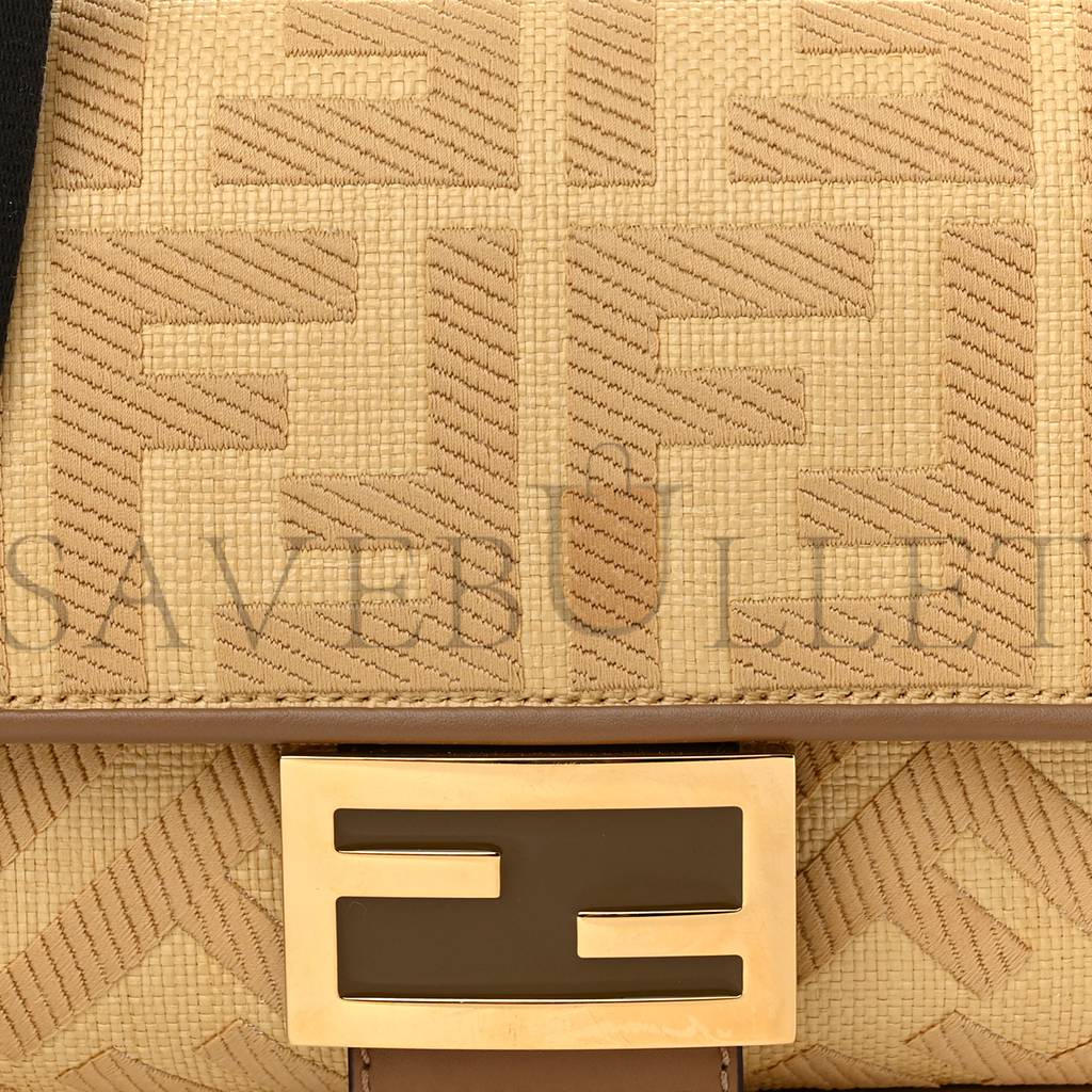 FENDI RAFFIA VITELLO KING LUCIDO FF EMBROIDERED BAGUETTE GRANO SAND (28*15*6cm) FENDI RAFFIA VITELLO KING LUCIDO FF EMBROIDERED BAGUETTE GRANO SAND (28*15*6cm)