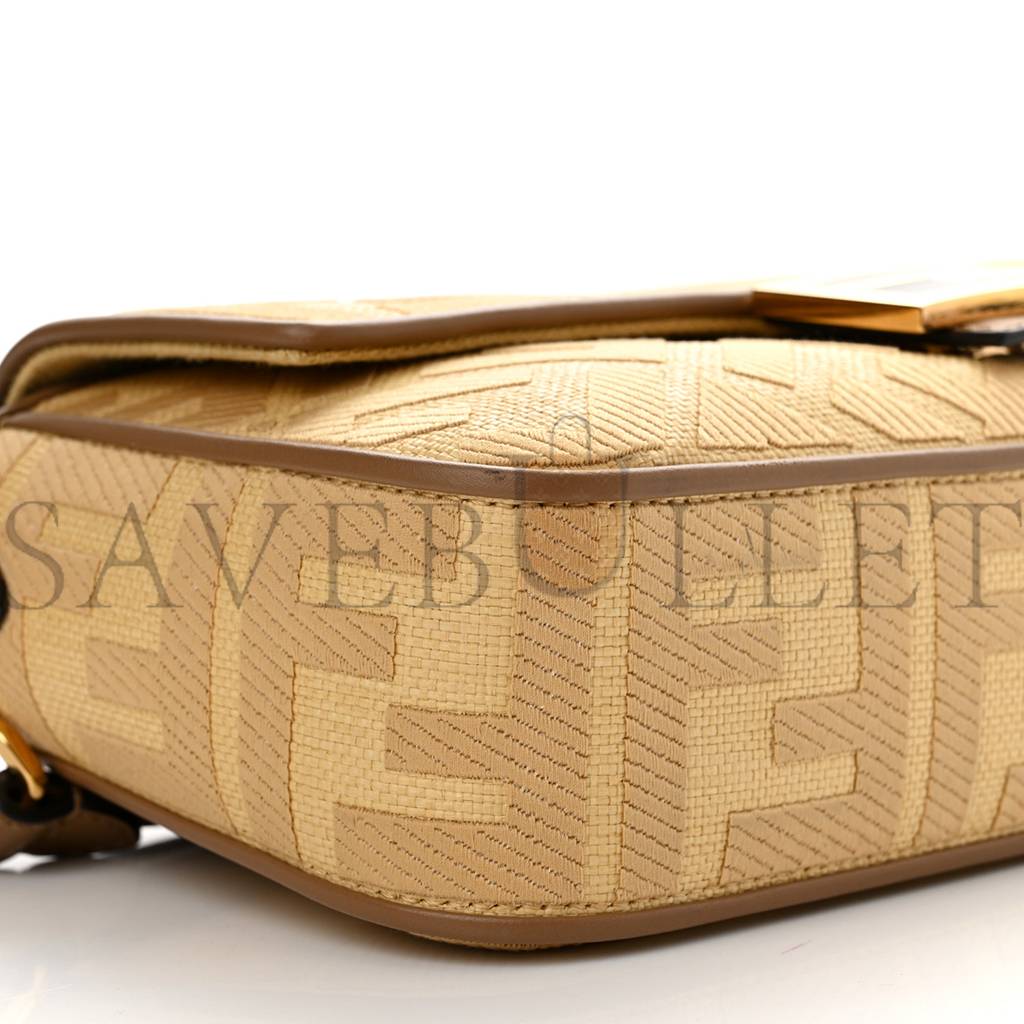 FENDI RAFFIA VITELLO KING LUCIDO FF EMBROIDERED BAGUETTE GRANO SAND (28*15*6cm) FENDI RAFFIA VITELLO KING LUCIDO FF EMBROIDERED BAGUETTE GRANO SAND (28*15*6cm)