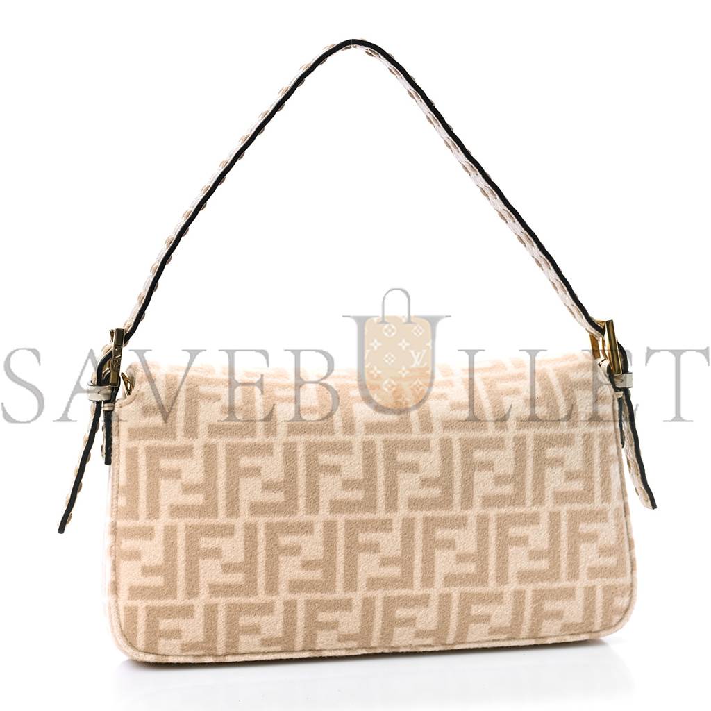 FENDI WOOL CUOIO ROMANO SELLERIA FF 1974 BAGUETTE 1997 BEIGE CAMMELLO CAMELIA (27*15*4cm) FENDI WOOL CUOIO ROMANO SELLERIA FF 1974 BAGUETTE 1997 BEIGE CAMMELLO CAMELIA (27*15*4cm)