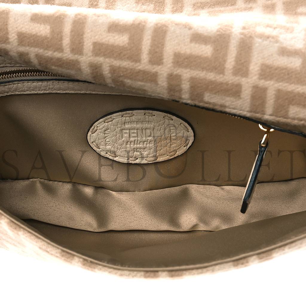 FENDI WOOL CUOIO ROMANO SELLERIA FF 1974 BAGUETTE 1997 BEIGE CAMMELLO CAMELIA (27*15*4cm) FENDI WOOL CUOIO ROMANO SELLERIA FF 1974 BAGUETTE 1997 BEIGE CAMMELLO CAMELIA (27*15*4cm)