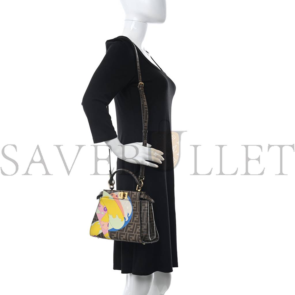 FENDI GLAZED FABRIC VITELLO FF 1974 HAIRDO GIRLS INLAY MINI PEEKABOO ICONIC SATCHEL MOGANO PANNA MULTICOLOR (23*18*13cm) FENDI GLAZED FABRIC VITELLO FF 1974 HAIRDO GIRLS INLAY MINI PEEKABOO ICONIC SATCHEL MOGANO PANNA MULTICOLOR (23*18*13cm)