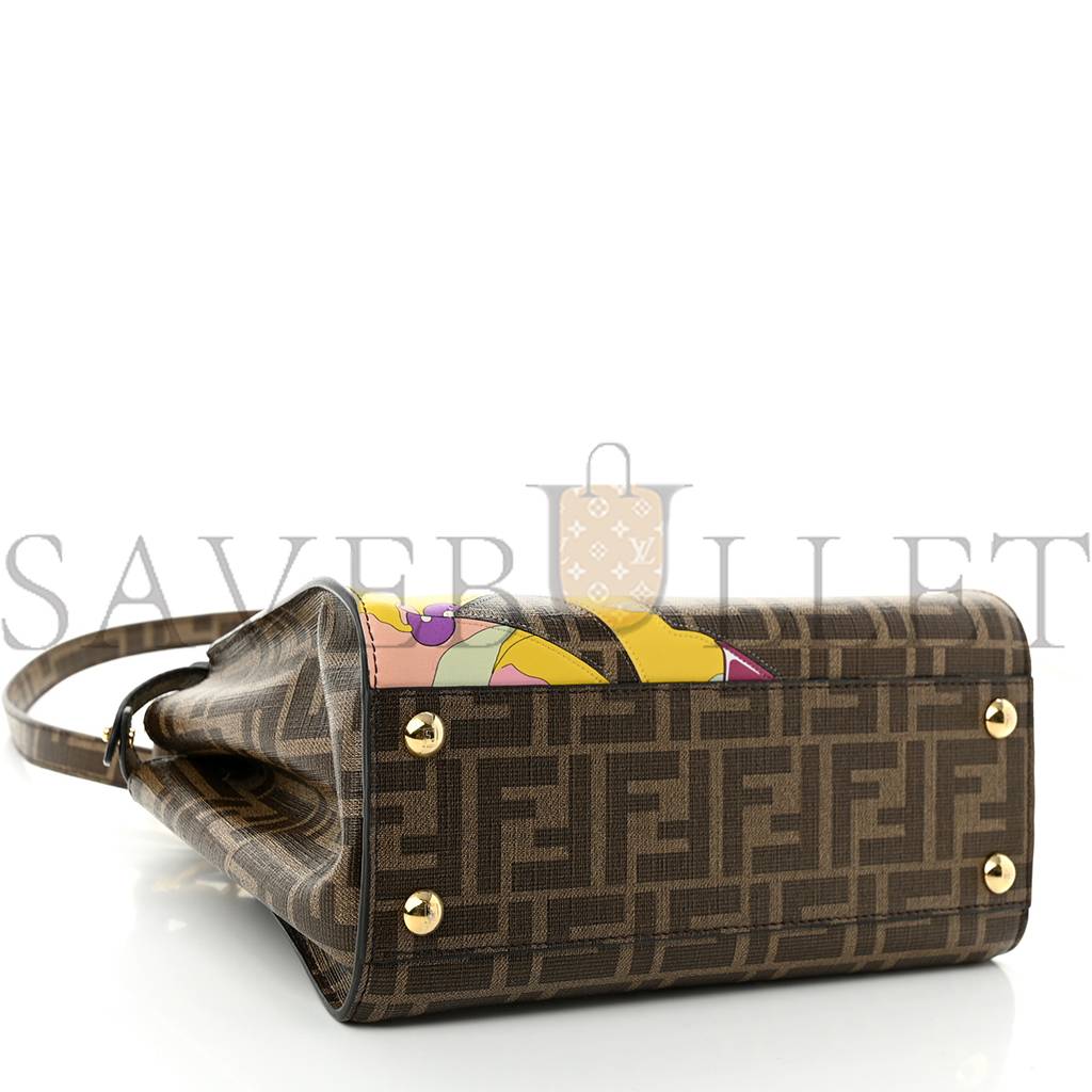 FENDI GLAZED FABRIC VITELLO FF 1974 HAIRDO GIRLS INLAY MINI PEEKABOO ICONIC SATCHEL MOGANO PANNA MULTICOLOR (23*18*13cm) FENDI GLAZED FABRIC VITELLO FF 1974 HAIRDO GIRLS INLAY MINI PEEKABOO ICONIC SATCHEL MOGANO PANNA MULTICOLOR (23*18*13cm)