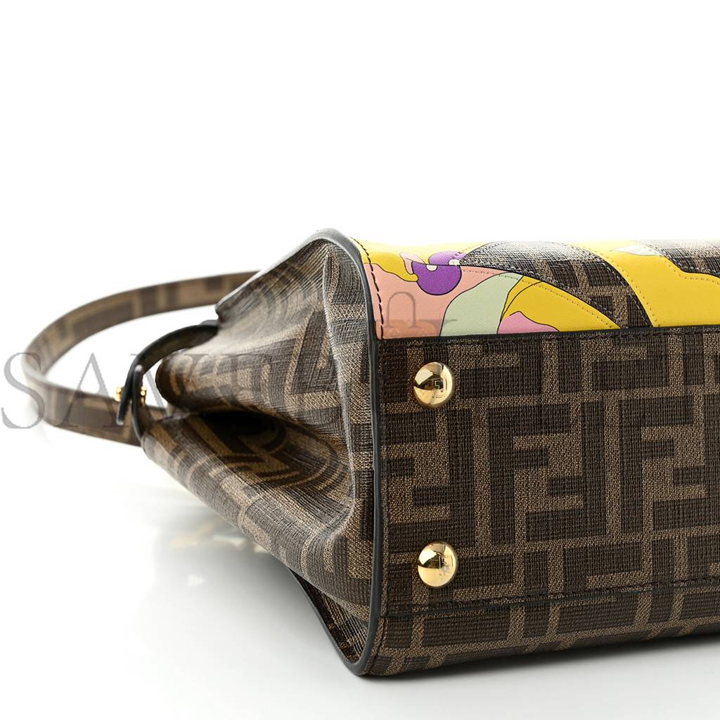 FENDI GLAZED FABRIC VITELLO FF 1974 HAIRDO GIRLS INLAY MINI PEEKABOO ICONIC SATCHEL MOGANO PANNA MULTICOLOR (23*18*13cm) FENDI GLAZED FABRIC VITELLO FF 1974 HAIRDO GIRLS INLAY MINI PEEKABOO ICONIC SATCHEL MOGANO PANNA MULTICOLOR (23*18*13cm)