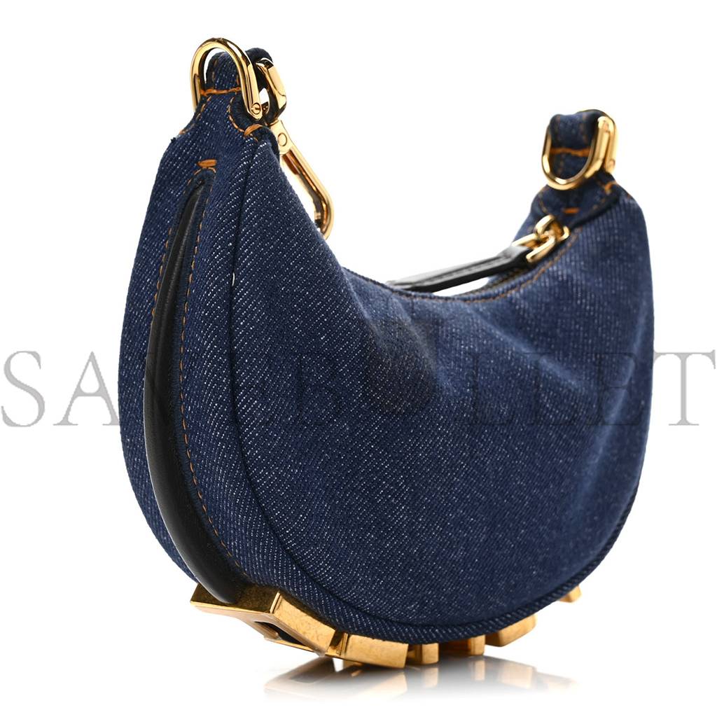FENDI DENIM SHINY NAPPA NANO FENDIGRAPHY HOBO CHARM BLUE MORO (16*10*5cm) FENDI DENIM SHINY NAPPA NANO FENDIGRAPHY HOBO CHARM BLUE MORO (16*10*5cm)