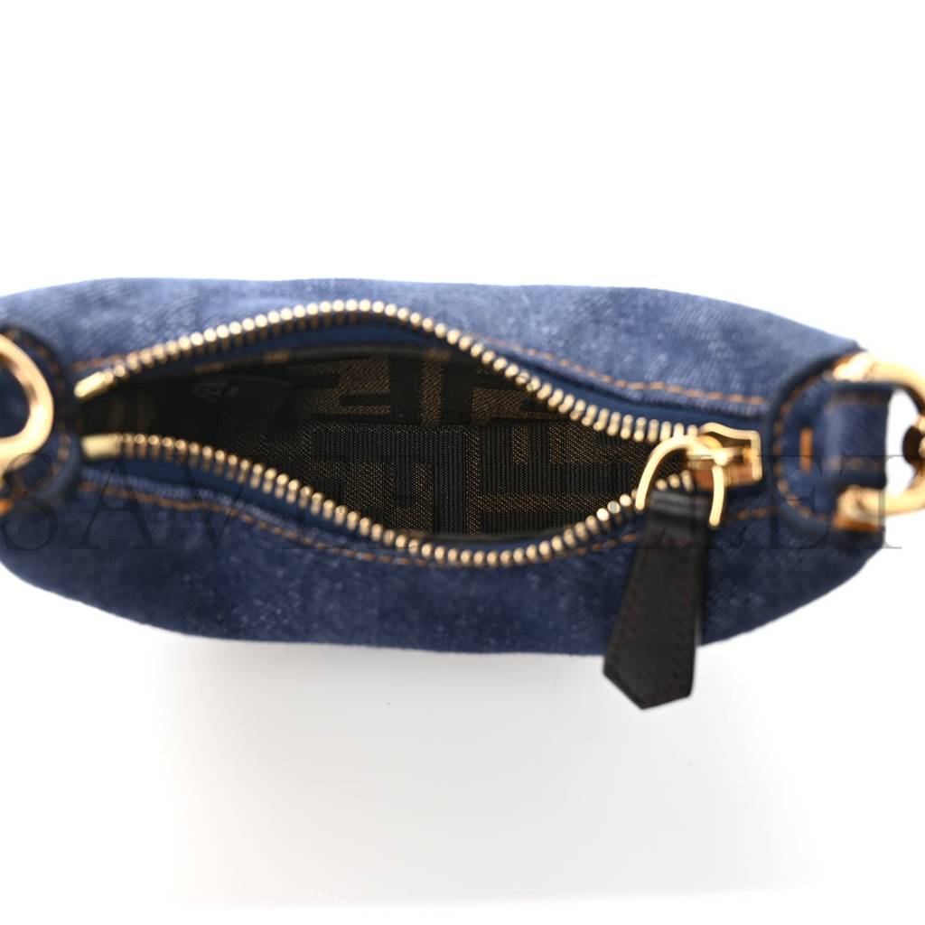 FENDI DENIM SHINY NAPPA NANO FENDIGRAPHY HOBO CHARM BLUE MORO (16*10*5cm) FENDI DENIM SHINY NAPPA NANO FENDIGRAPHY HOBO CHARM BLUE MORO (16*10*5cm)
