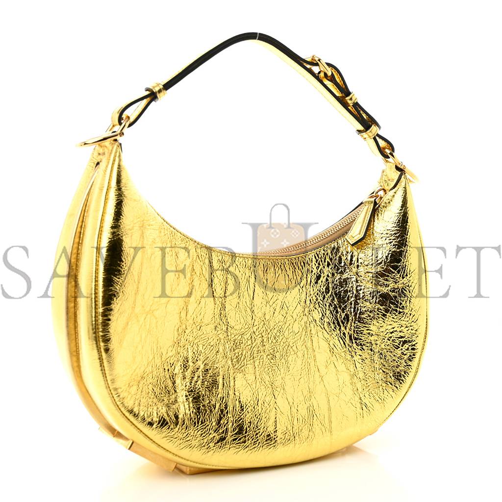 FENDI LAMINATED CRAQUELE LAMBSKIN SMALL FENDIGRAPHY HOBO GOLD (27*23*10cm) FENDI LAMINATED CRAQUELE LAMBSKIN SMALL FENDIGRAPHY HOBO GOLD (27*23*10cm)