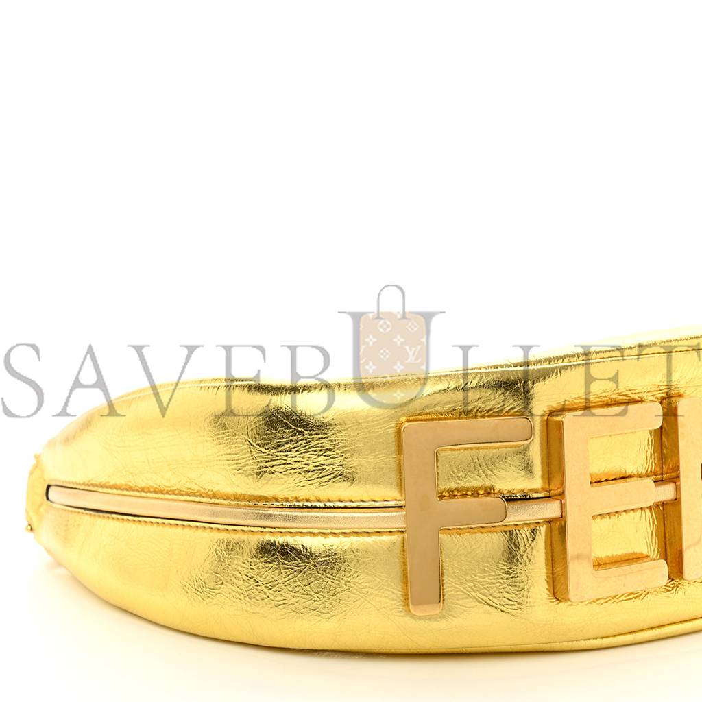 FENDI LAMINATED CRAQUELE LAMBSKIN SMALL FENDIGRAPHY HOBO GOLD (27*23*10cm) FENDI LAMINATED CRAQUELE LAMBSKIN SMALL FENDIGRAPHY HOBO GOLD (27*23*10cm)