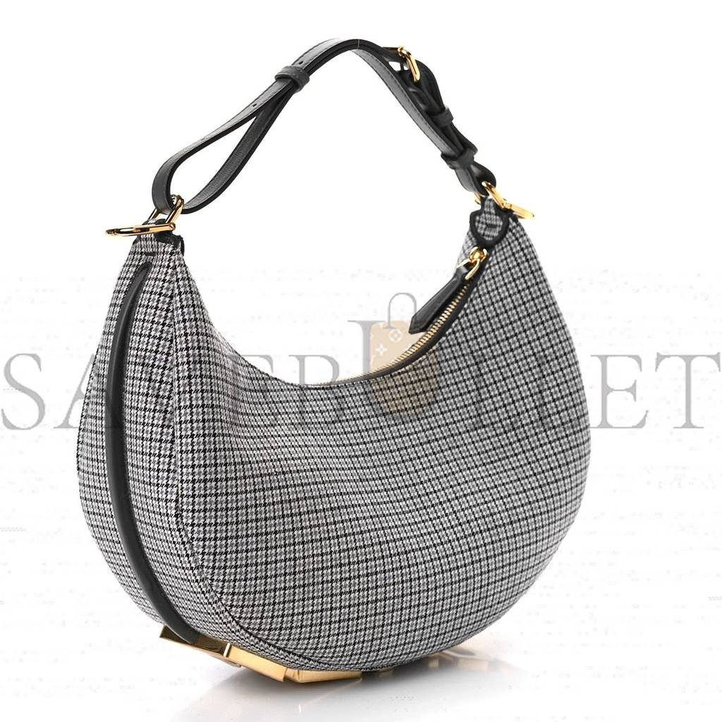 FENDI WOOL HOUNDSTOOTH SMALL FENDIGRAPHY HOBO BAG GRIGIO ANTHRACITE (28*23*8cm) FENDI WOOL HOUNDSTOOTH SMALL FENDIGRAPHY HOBO BAG GRIGIO ANTHRACITE (28*23*8cm)