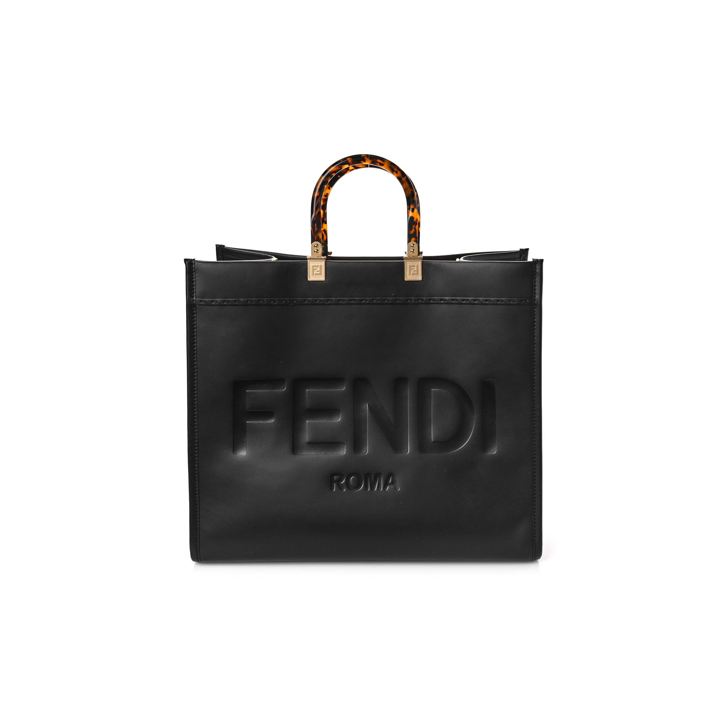 FENDI VITELLO KING PLEXIGLASS LARGE FENDI SUNSHINE SHOPPER TOTE BLACK (41*34*18cm) FENDI VITELLO KING PLEXIGLASS LARGE FENDI SUNSHINE SHOPPER TOTE BLACK (41*34*18cm)