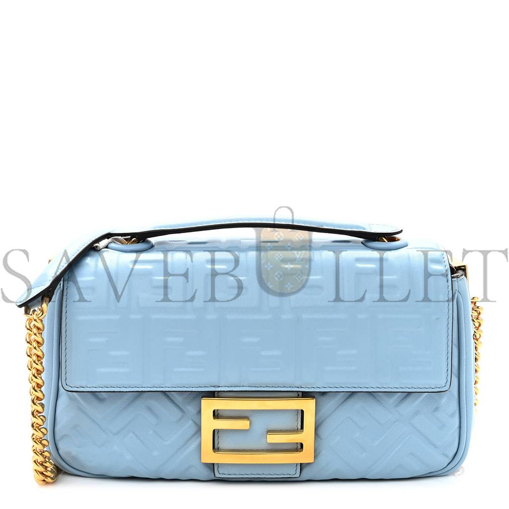 FENDI NAPPA SMALL FF EMBOSSED MIDI CHAIN BAGUETTE AZZURRO BABY (32*26*10cm) FENDI NAPPA SMALL FF EMBOSSED MIDI CHAIN BAGUETTE AZZURRO BABY (32*26*10cm)