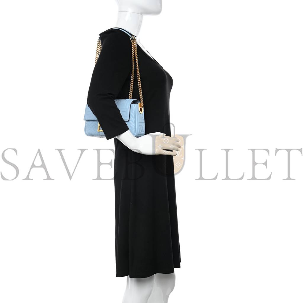 FENDI NAPPA SMALL FF EMBOSSED MIDI CHAIN BAGUETTE AZZURRO BABY (32*26*10cm) FENDI NAPPA SMALL FF EMBOSSED MIDI CHAIN BAGUETTE AZZURRO BABY (32*26*10cm)