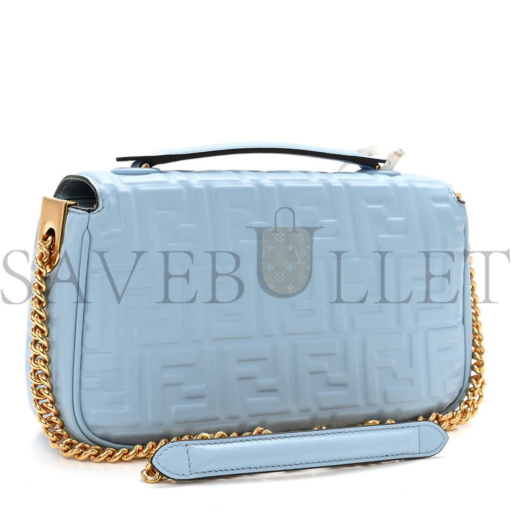 FENDI NAPPA SMALL FF EMBOSSED MIDI CHAIN BAGUETTE AZZURRO BABY (32*26*10cm) FENDI NAPPA SMALL FF EMBOSSED MIDI CHAIN BAGUETTE AZZURRO BABY (32*26*10cm)