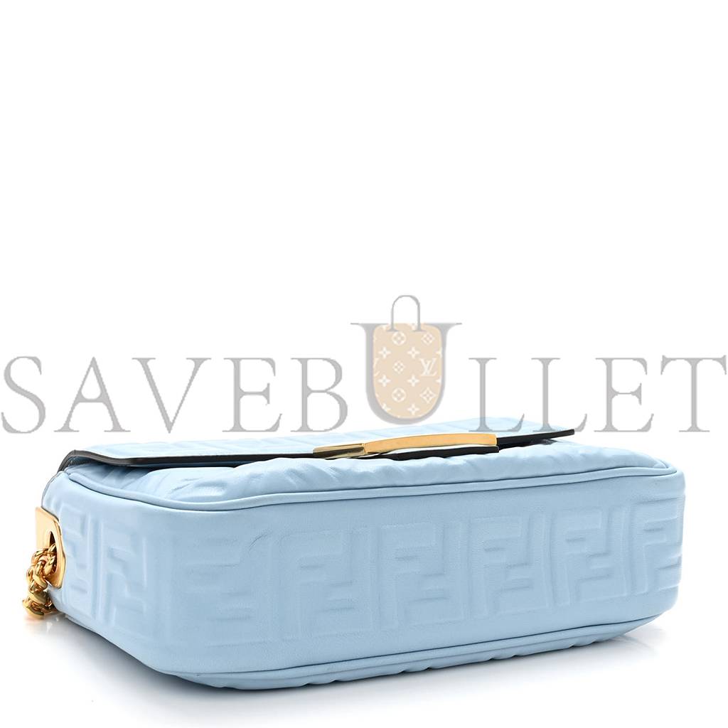 FENDI NAPPA SMALL FF EMBOSSED MIDI CHAIN BAGUETTE AZZURRO BABY (32*26*10cm) FENDI NAPPA SMALL FF EMBOSSED MIDI CHAIN BAGUETTE AZZURRO BABY (32*26*10cm)