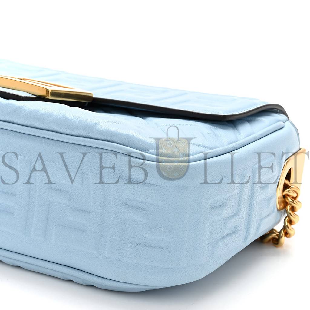FENDI NAPPA SMALL FF EMBOSSED MIDI CHAIN BAGUETTE AZZURRO BABY (32*26*10cm) FENDI NAPPA SMALL FF EMBOSSED MIDI CHAIN BAGUETTE AZZURRO BABY (32*26*10cm)