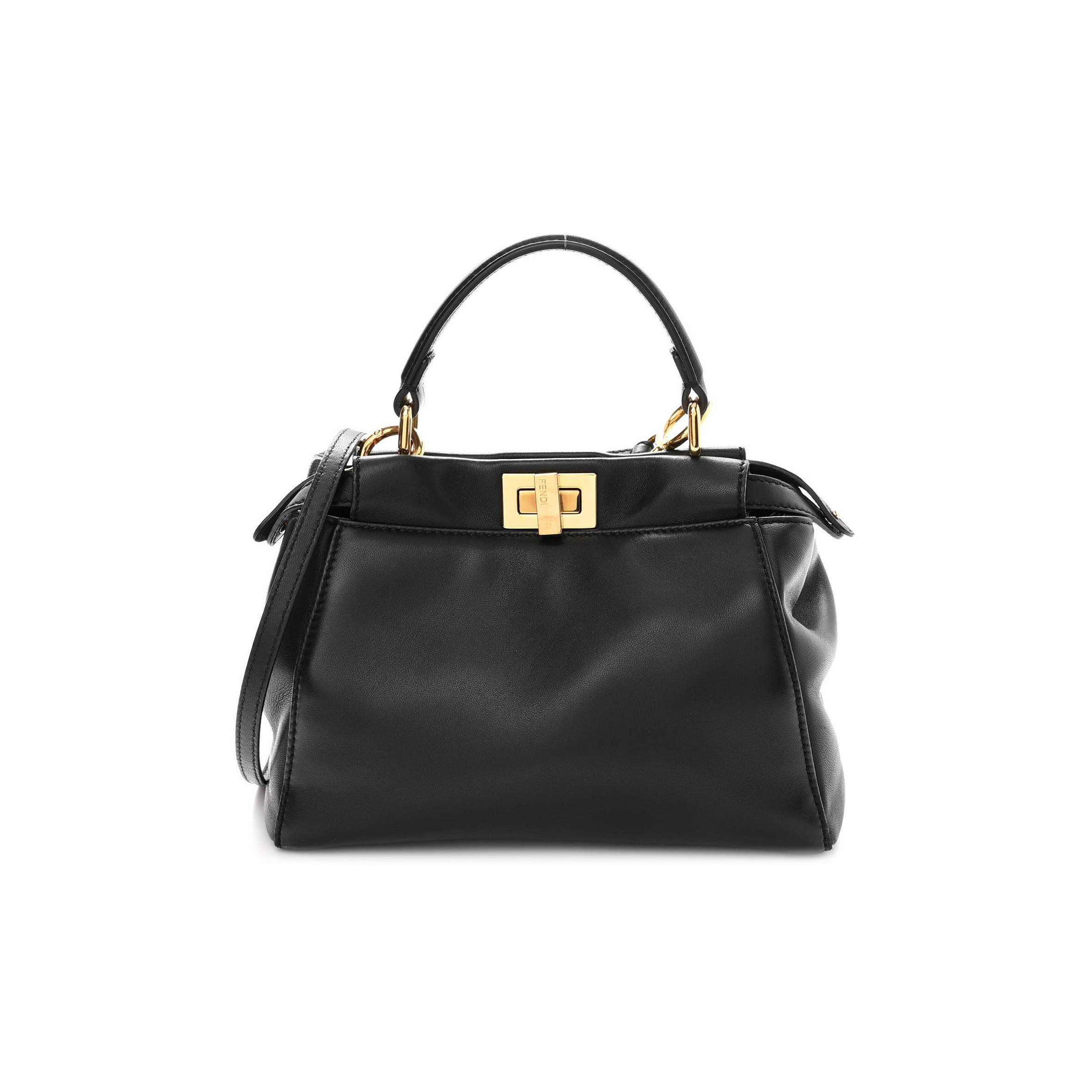 FENDI NAPPA MINI PEEKABOO ICONIC SATCHEL BLACK (23*17*11cm) FENDI NAPPA MINI PEEKABOO ICONIC SATCHEL BLACK (23*17*11cm)