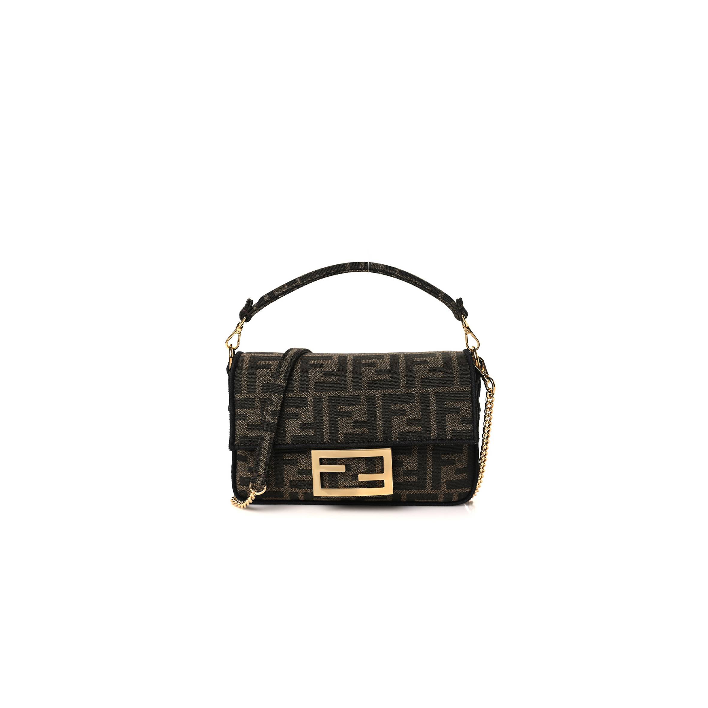 FENDI FABRIC JACQUARD FF 1974 MINI BAGUETTE TOBACCO MORO BLACK (19*11*5cm) FENDI FABRIC JACQUARD FF 1974 MINI BAGUETTE TOBACCO MORO BLACK (19*11*5cm)