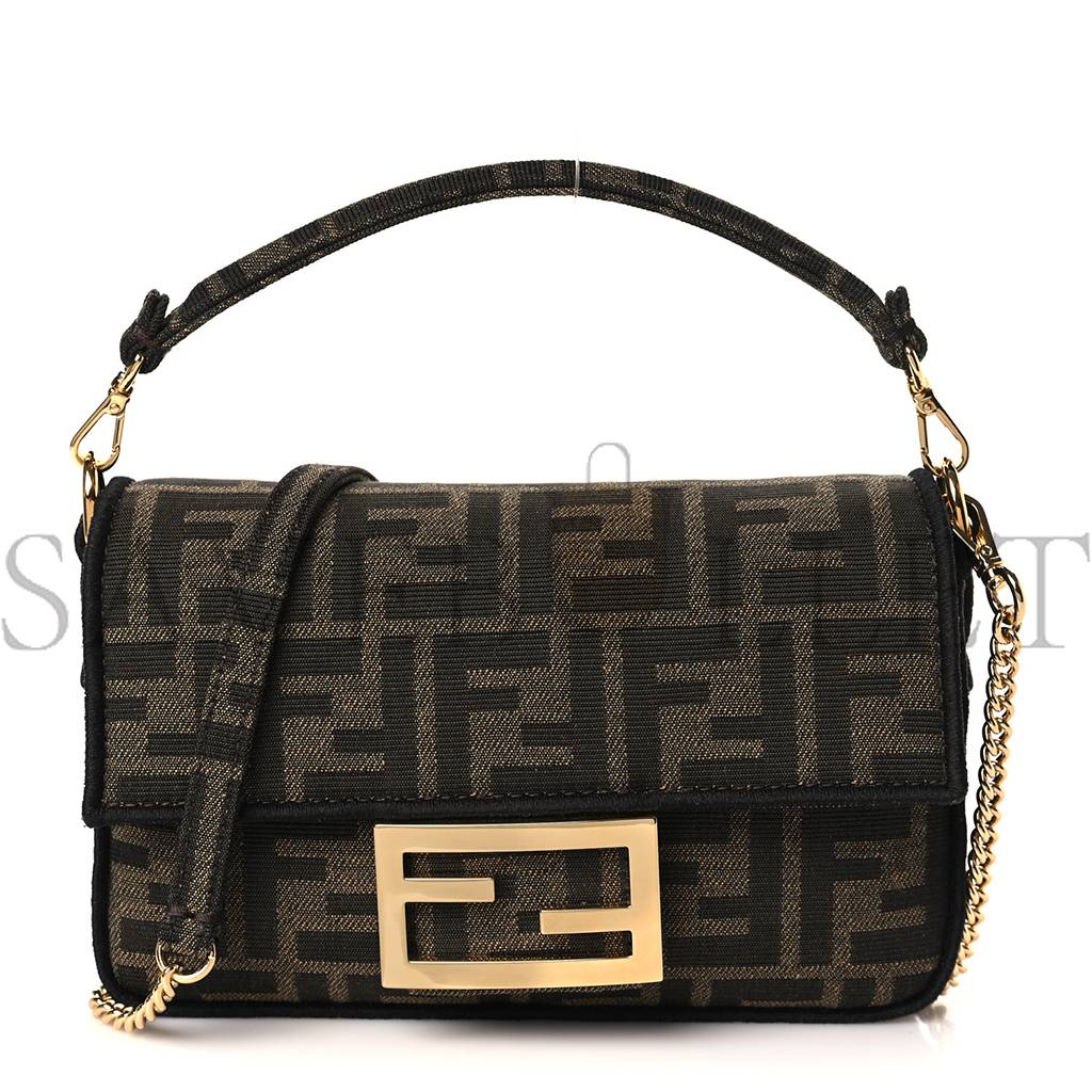 FENDI FABRIC JACQUARD FF 1974 MINI BAGUETTE TOBACCO MORO BLACK (19*11*5cm) FENDI FABRIC JACQUARD FF 1974 MINI BAGUETTE TOBACCO MORO BLACK (19*11*5cm)
