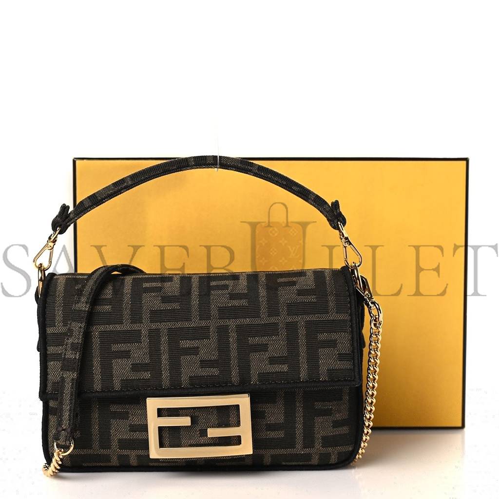 FENDI FABRIC JACQUARD FF 1974 MINI BAGUETTE TOBACCO MORO BLACK (19*11*5cm) FENDI FABRIC JACQUARD FF 1974 MINI BAGUETTE TOBACCO MORO BLACK (19*11*5cm)