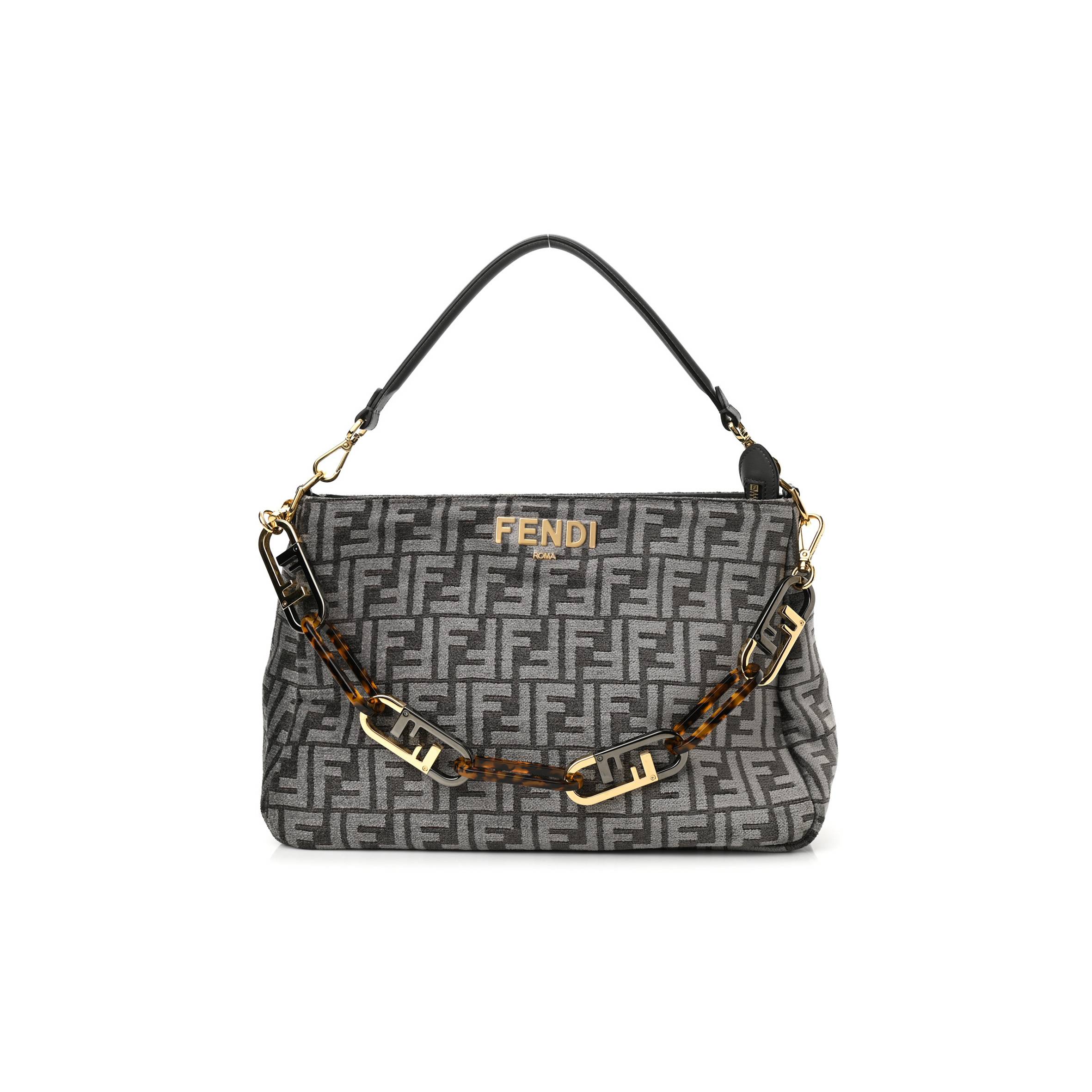 FENDI CHENILLE VITELLO SETA PLEXIGLASS FF FENDI O'LOCK ZIPPER ANTHRACITE ASFALTO (35*23*14cm) FENDI CHENILLE VITELLO SETA PLEXIGLASS FF FENDI O'LOCK ZIPPER ANTHRACITE ASFALTO (35*23*14cm)