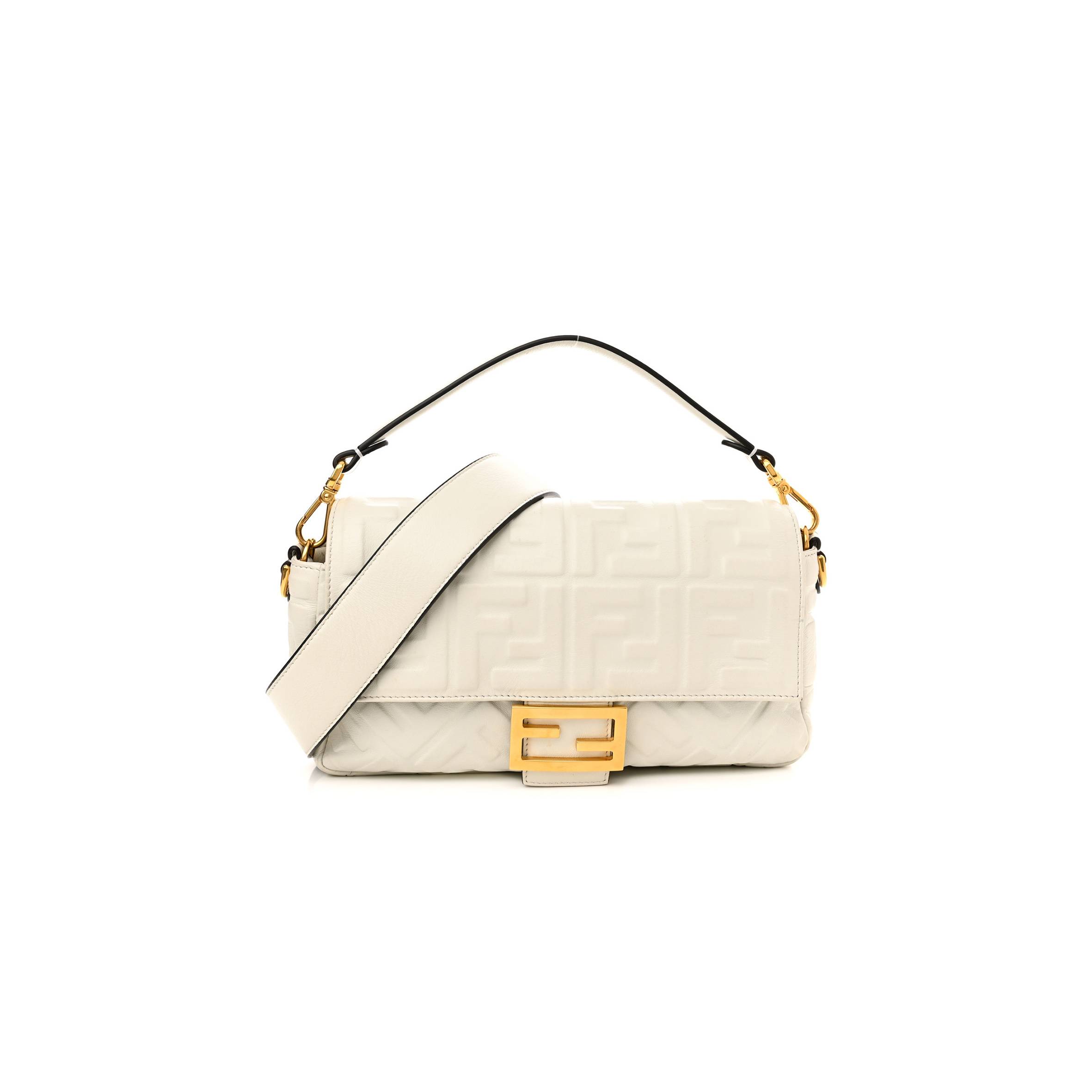 FENDI NAPPA FF 1974 EMBOSSED BAGUETTE WHITE (25*20*8cm) FENDI NAPPA FF 1974 EMBOSSED BAGUETTE WHITE (25*20*8cm)