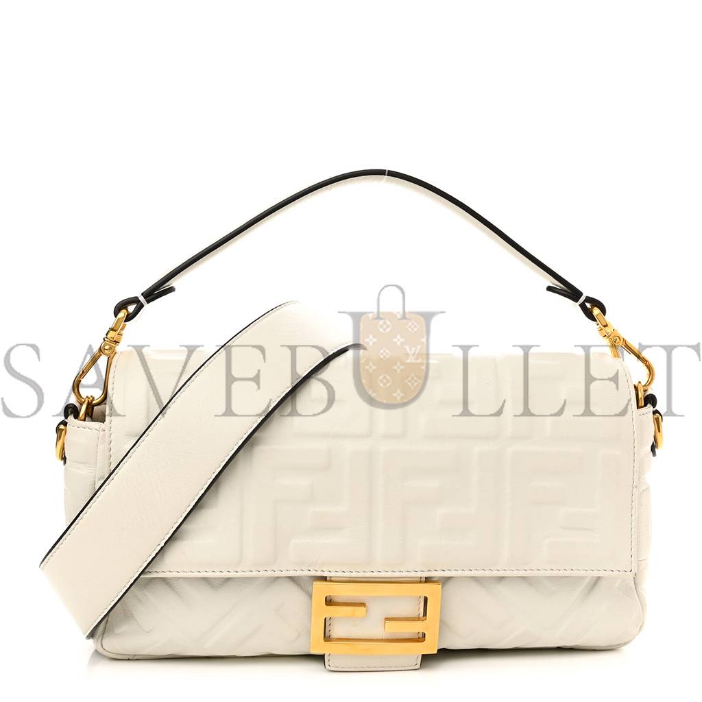 FENDI NAPPA FF 1974 EMBOSSED BAGUETTE WHITE (25*20*8cm) FENDI NAPPA FF 1974 EMBOSSED BAGUETTE WHITE (25*20*8cm)