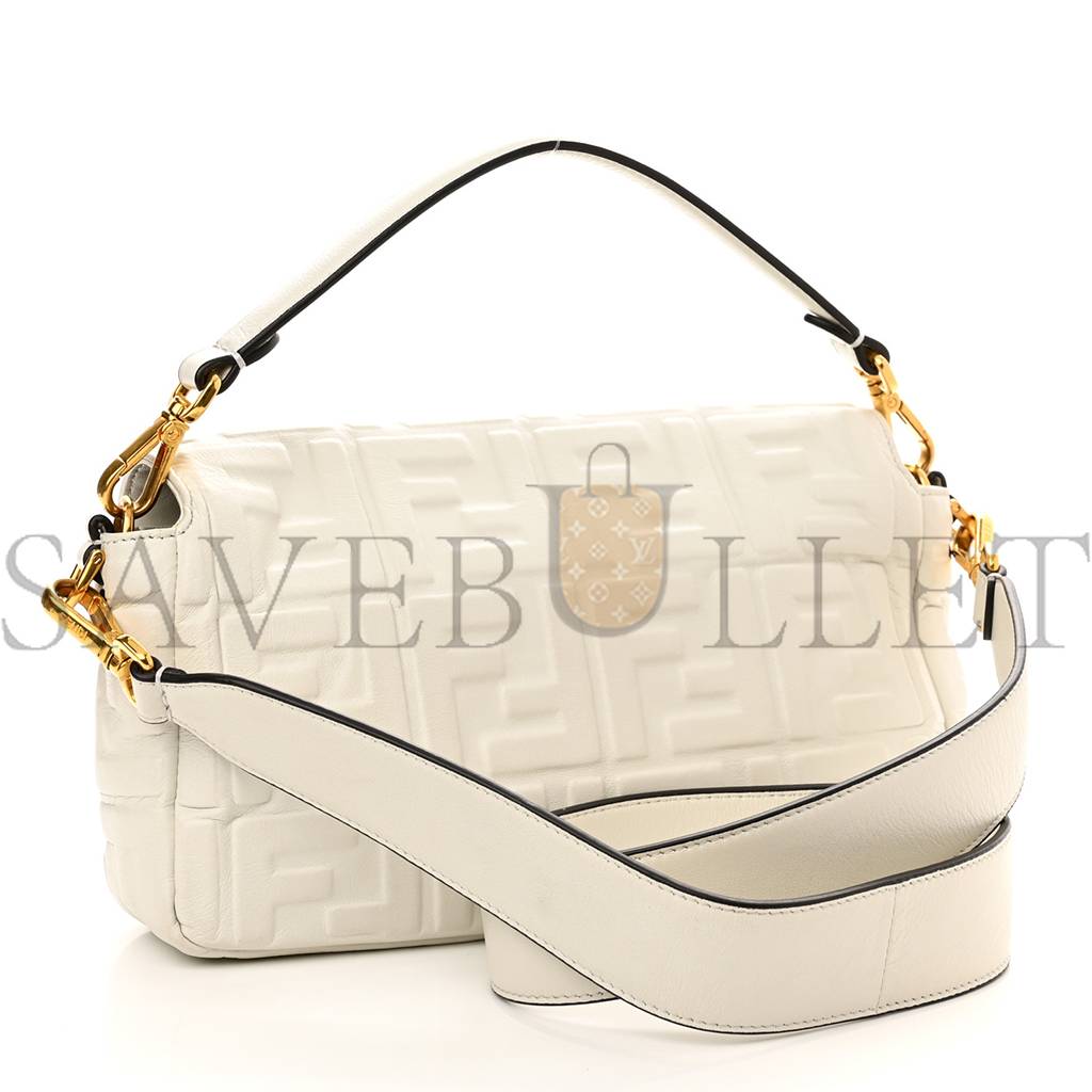 FENDI NAPPA FF 1974 EMBOSSED BAGUETTE WHITE (25*20*8cm) FENDI NAPPA FF 1974 EMBOSSED BAGUETTE WHITE (25*20*8cm)