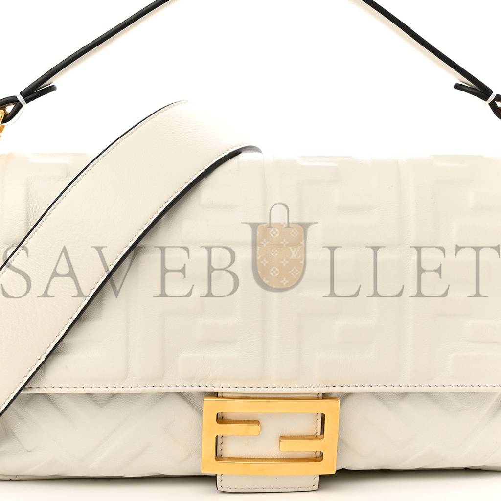FENDI NAPPA FF 1974 EMBOSSED BAGUETTE WHITE (25*20*8cm) FENDI NAPPA FF 1974 EMBOSSED BAGUETTE WHITE (25*20*8cm)