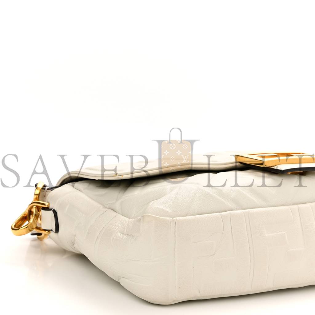 FENDI NAPPA FF 1974 EMBOSSED BAGUETTE WHITE (25*20*8cm) FENDI NAPPA FF 1974 EMBOSSED BAGUETTE WHITE (25*20*8cm)