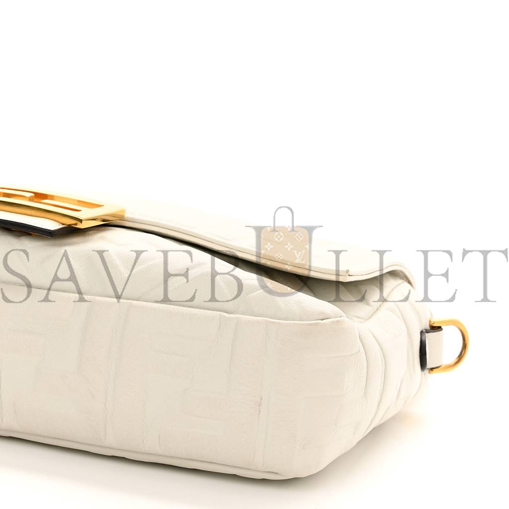 FENDI NAPPA FF 1974 EMBOSSED BAGUETTE WHITE (25*20*8cm) FENDI NAPPA FF 1974 EMBOSSED BAGUETTE WHITE (25*20*8cm)