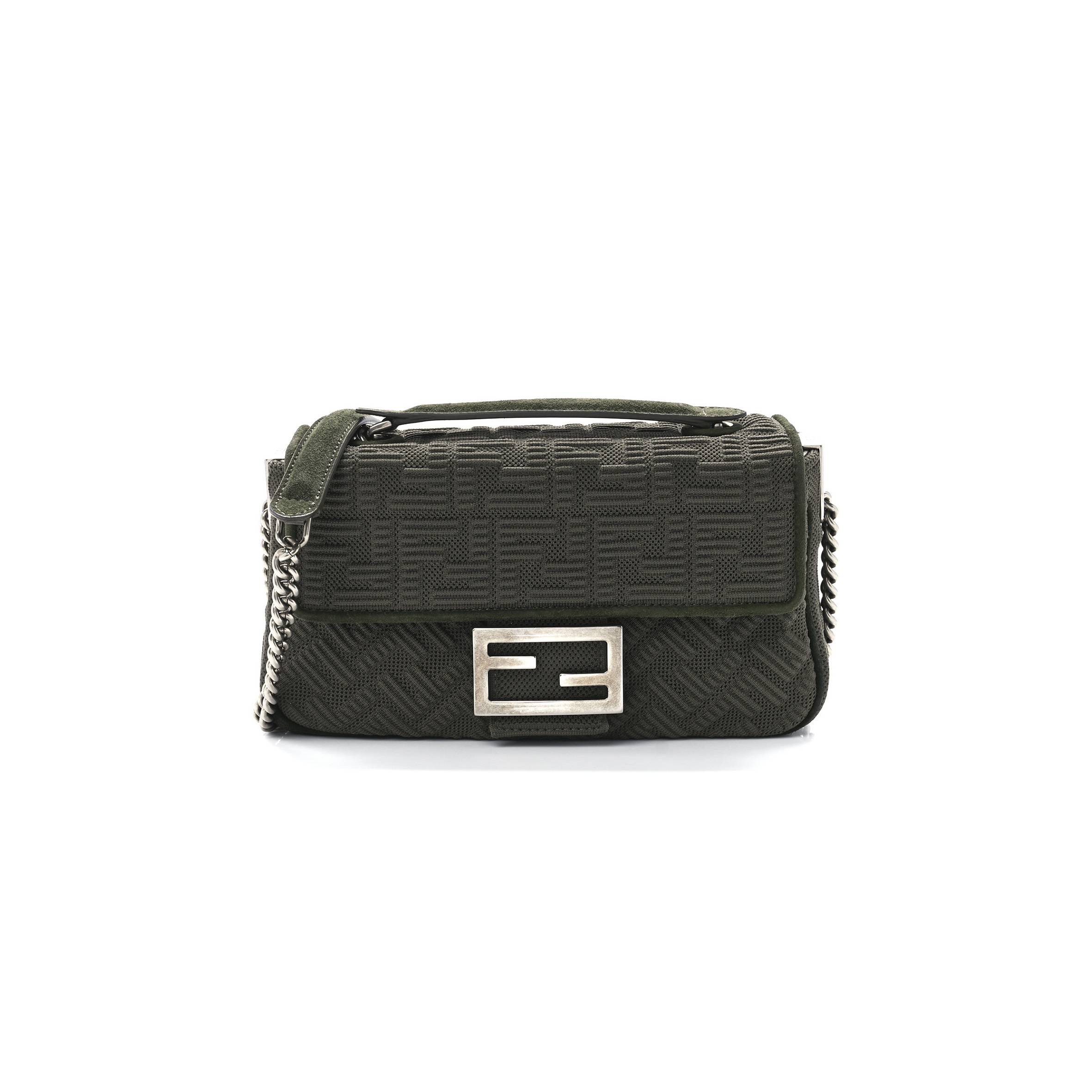 FENDI TECHNICAL FABRIC FF MIDI CHAIN BAGUETTE OLIVA (23*13*6cm) FENDI TECHNICAL FABRIC FF MIDI CHAIN BAGUETTE OLIVA (23*13*6cm)