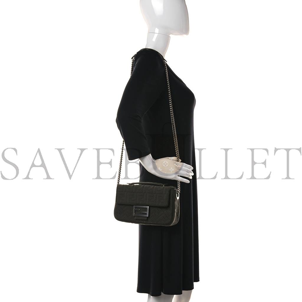 FENDI TECHNICAL FABRIC FF MIDI CHAIN BAGUETTE OLIVA (23*13*6cm) FENDI TECHNICAL FABRIC FF MIDI CHAIN BAGUETTE OLIVA (23*13*6cm)