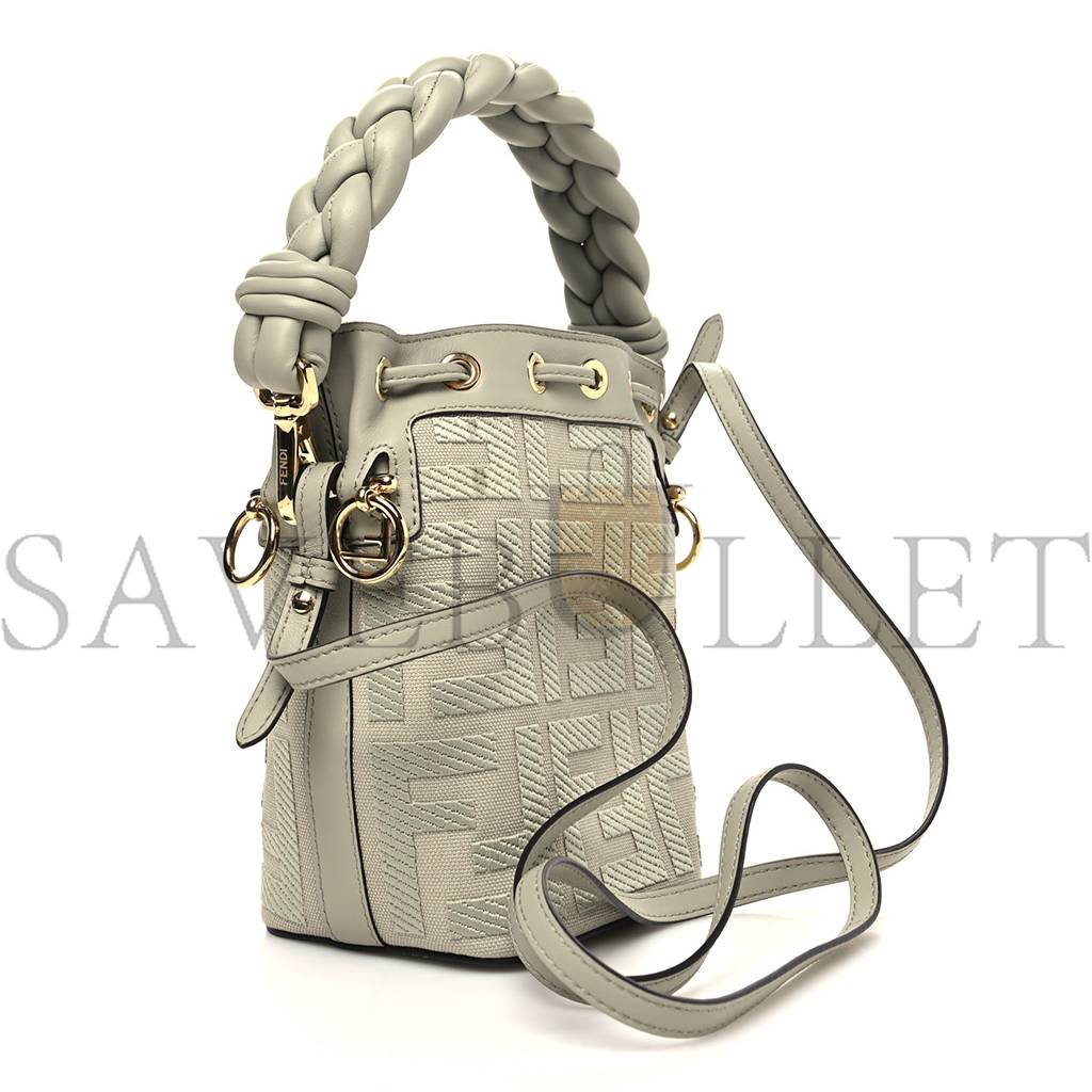 FENDI CANVAS VITELLO GRACE F IS FENDI FF EMBROIDERED MINI MON TRESOR BUCKET BAG LIGHT GREEN (18*12*10cm) FENDI CANVAS VITELLO GRACE F IS FENDI FF EMBROIDERED MINI MON TRESOR BUCKET BAG LIGHT GREEN (18*12*10cm)