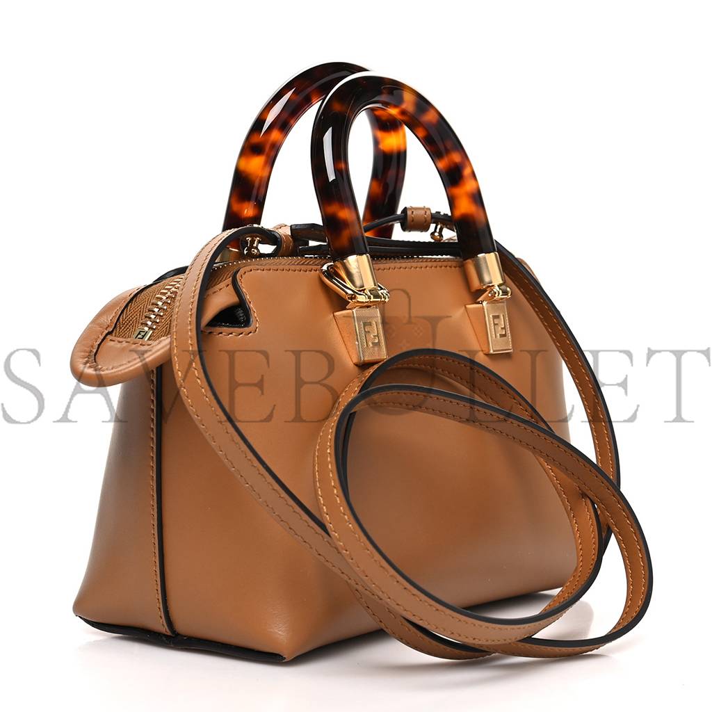 FENDI VITELLO KING PLEXIGLASS LOGO EMBOSSED MINI BY THE WAY TOP HANDLE BOSTON BAG CARAMELLO (18*11*8cm) FENDI VITELLO KING PLEXIGLASS LOGO EMBOSSED MINI BY THE WAY TOP HANDLE BOSTON BAG CARAMELLO (18*11*8cm)