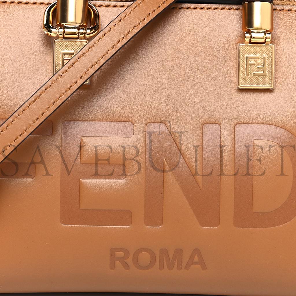 FENDI VITELLO KING PLEXIGLASS LOGO EMBOSSED MINI BY THE WAY TOP HANDLE BOSTON BAG CARAMELLO (18*11*8cm) FENDI VITELLO KING PLEXIGLASS LOGO EMBOSSED MINI BY THE WAY TOP HANDLE BOSTON BAG CARAMELLO (18*11*8cm)