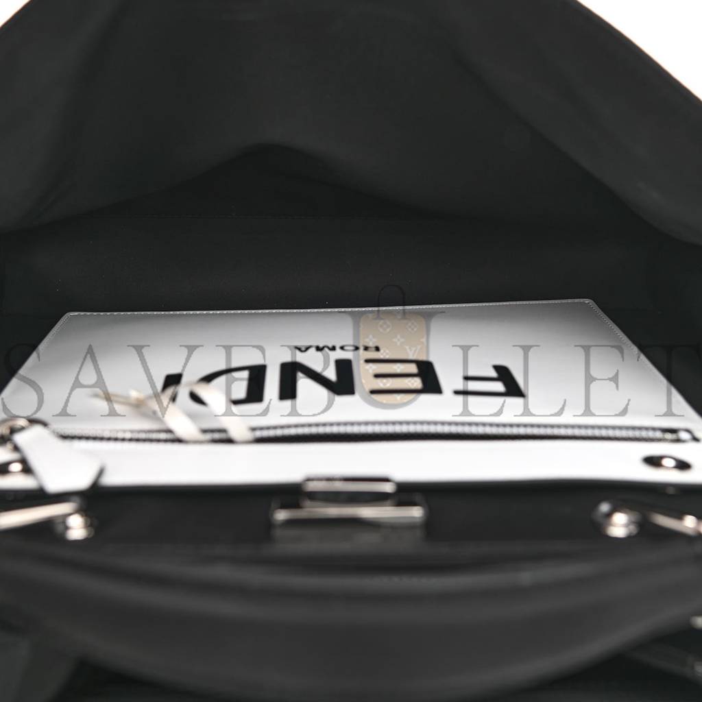 FENDI NYLON VITELLO COVER LOGO EMBOSSED MEDIUM PEEKABOO I SEE U SATCHEL BLACK WHITE (38*29*11cm) FENDI NYLON VITELLO COVER LOGO EMBOSSED MEDIUM PEEKABOO I SEE U SATCHEL BLACK WHITE (38*29*11cm)