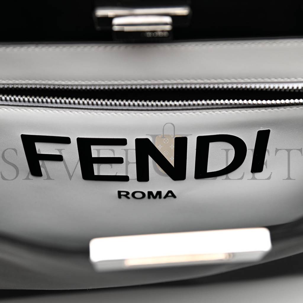 FENDI NYLON VITELLO COVER LOGO EMBOSSED MEDIUM PEEKABOO I SEE U SATCHEL BLACK WHITE (38*29*11cm) FENDI NYLON VITELLO COVER LOGO EMBOSSED MEDIUM PEEKABOO I SEE U SATCHEL BLACK WHITE (38*29*11cm)