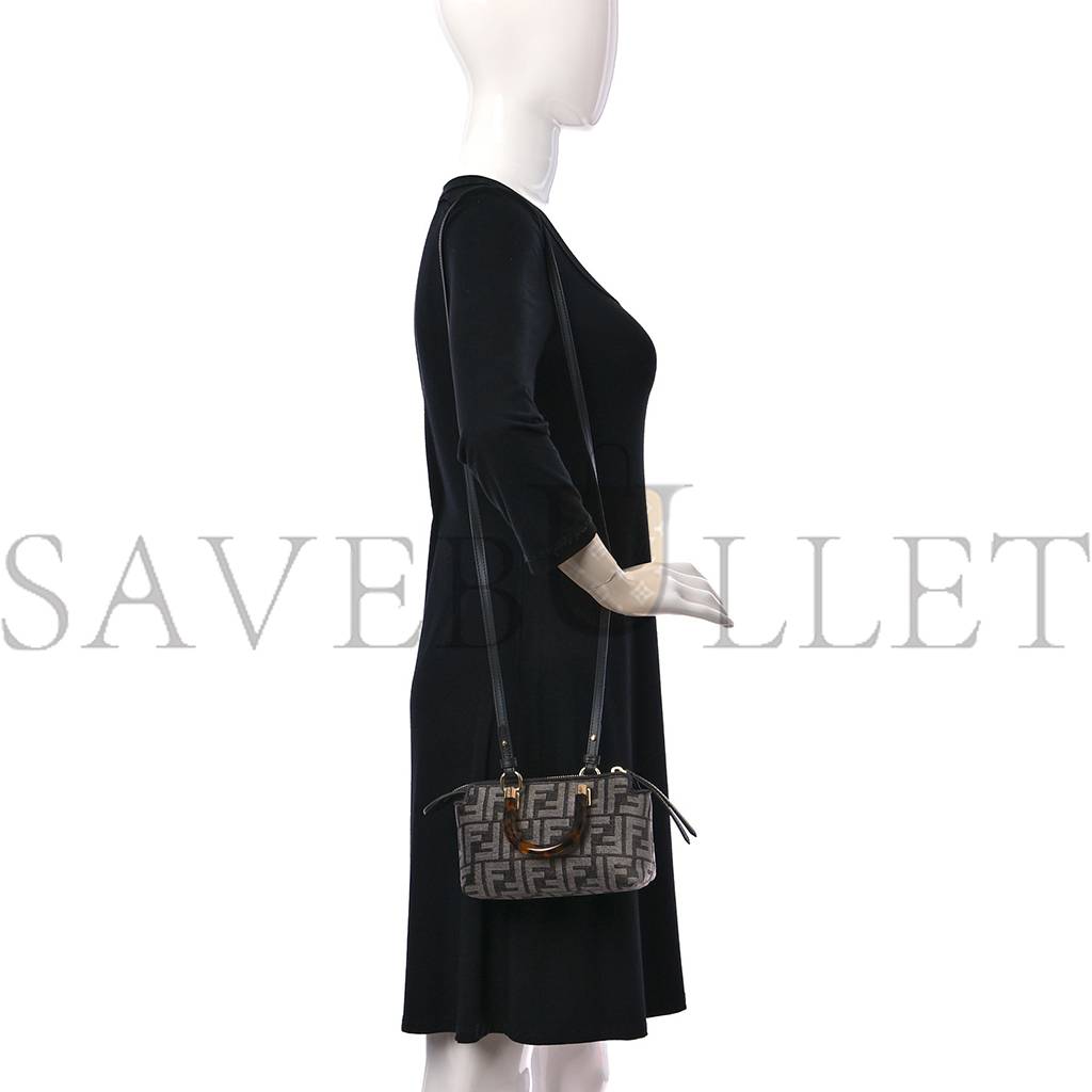 FENDI CHENILLE VITELLO KING PLEXIGLASS FF MINI BY THE WAY TOP HANDLE BOSTON BAG TORTORA NUVOLA (17*11*8cm) FENDI CHENILLE VITELLO KING PLEXIGLASS FF MINI BY THE WAY TOP HANDLE BOSTON BAG TORTORA NUVOLA (17*11*8cm)