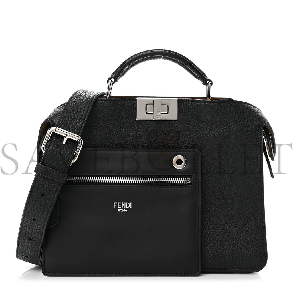 FENDI CUOIO ROMANO VITELLO GRACE LIGHT GLAZED FABRIC BI-COLOR FF 1974 MINI PEEKABOO I SEE U SATCHEL BLACK (25*20*9cm) FENDI CUOIO ROMANO VITELLO GRACE LIGHT GLAZED FABRIC BI-COLOR FF 1974 MINI PEEKABOO I SEE U SATCHEL BLACK (25*20*9cm)
