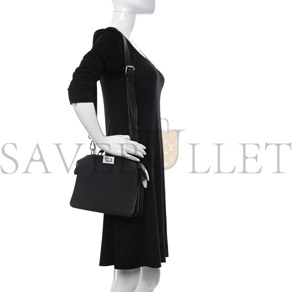 FENDI CUOIO ROMANO VITELLO GRACE LIGHT GLAZED FABRIC BI-COLOR FF 1974 MINI PEEKABOO I SEE U SATCHEL BLACK (25*20*9cm) FENDI CUOIO ROMANO VITELLO GRACE LIGHT GLAZED FABRIC BI-COLOR FF 1974 MINI PEEKABOO I SEE U SATCHEL BLACK (25*20*9cm)
