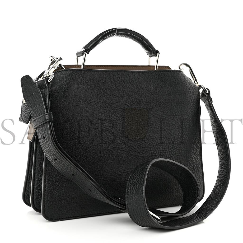 FENDI CUOIO ROMANO VITELLO GRACE LIGHT GLAZED FABRIC BI-COLOR FF 1974 MINI PEEKABOO I SEE U SATCHEL BLACK (25*20*9cm) FENDI CUOIO ROMANO VITELLO GRACE LIGHT GLAZED FABRIC BI-COLOR FF 1974 MINI PEEKABOO I SEE U SATCHEL BLACK (25*20*9cm)