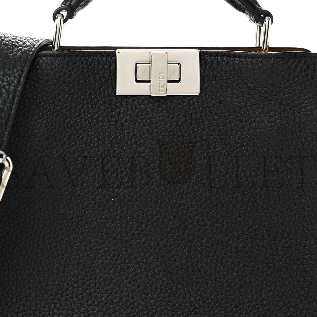 FENDI CUOIO ROMANO VITELLO GRACE LIGHT GLAZED FABRIC BI-COLOR FF 1974 MINI PEEKABOO I SEE U SATCHEL BLACK (25*20*9cm) FENDI CUOIO ROMANO VITELLO GRACE LIGHT GLAZED FABRIC BI-COLOR FF 1974 MINI PEEKABOO I SEE U SATCHEL BLACK (25*20*9cm)