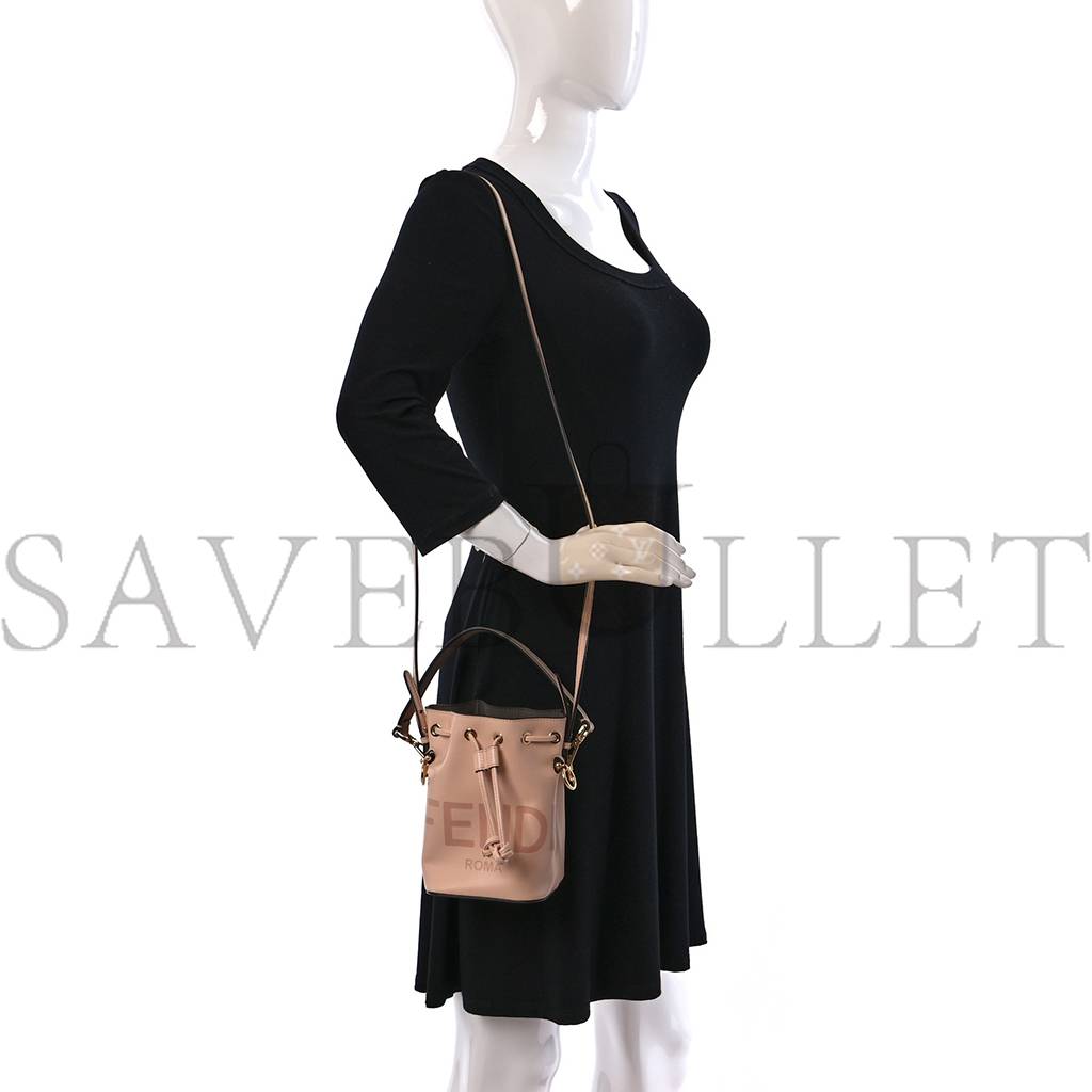 FENDI VITELLO KING F IS FENDI LOGO EMBOSSED MINI MON TRESOR BUCKET BAG LIGHT ROSE (11*10*10cm) FENDI VITELLO KING F IS FENDI LOGO EMBOSSED MINI MON TRESOR BUCKET BAG LIGHT ROSE (11*10*10cm)