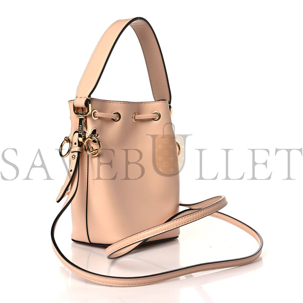 FENDI VITELLO KING F IS FENDI LOGO EMBOSSED MINI MON TRESOR BUCKET BAG LIGHT ROSE (11*10*10cm) FENDI VITELLO KING F IS FENDI LOGO EMBOSSED MINI MON TRESOR BUCKET BAG LIGHT ROSE (11*10*10cm)